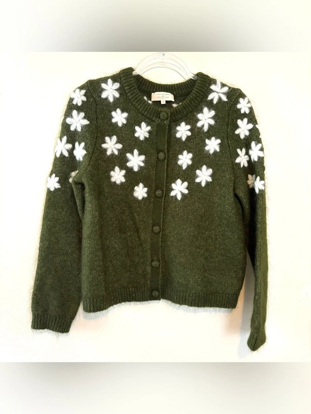 Sezane Andrew flower cardigan in perfect green - Picture 3 of 7